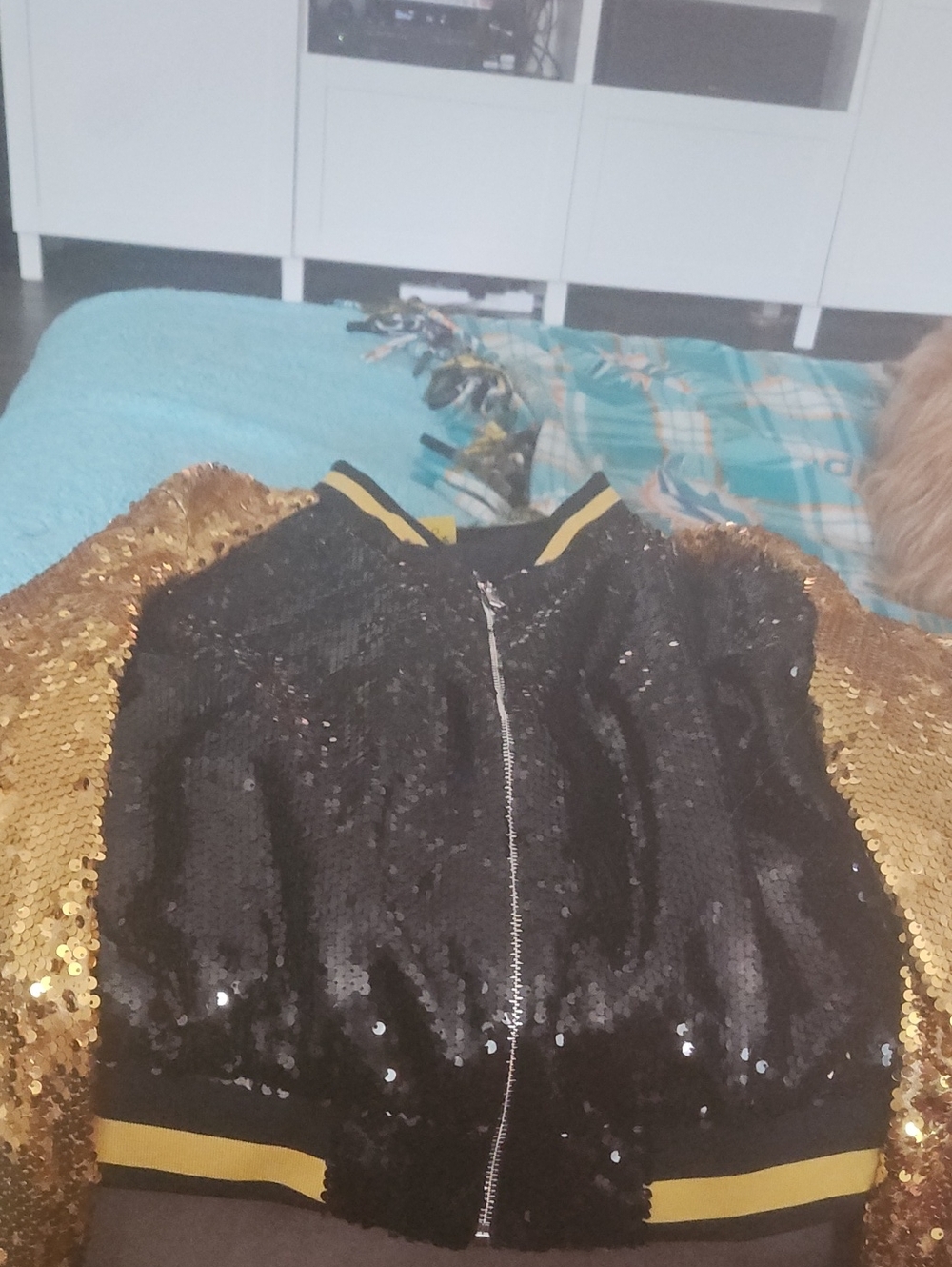 Daisy Black and Gold Sequin Varsity Jacket